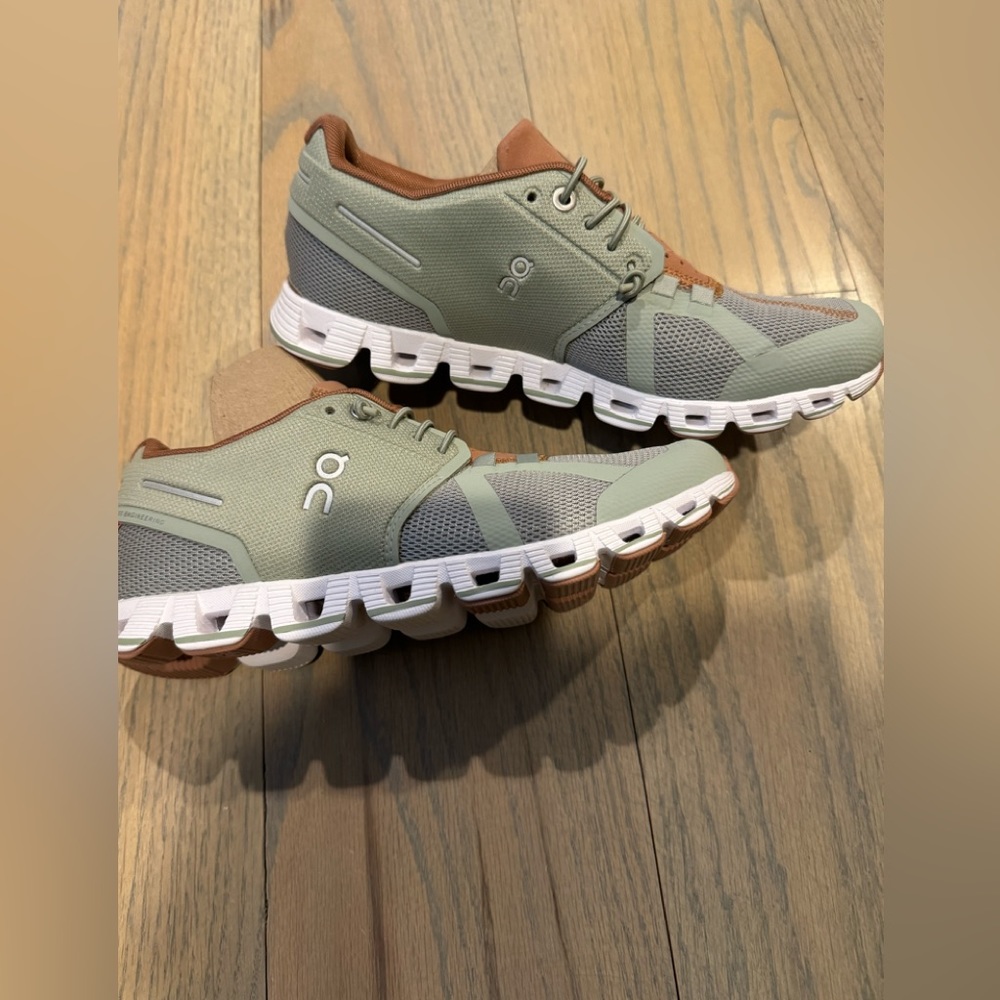 On Running Green and Brown Sneakers